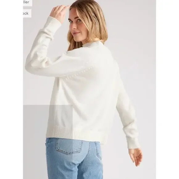 Quince 100% Organic Cotton Mockneck Sweater Ivory Size Large - Picture 2 of 8